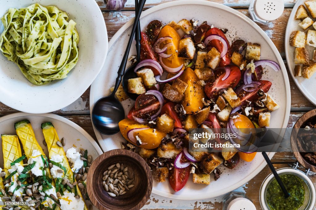 Healthy summer food, favorite meal background. Table top view, full frame, flat lay