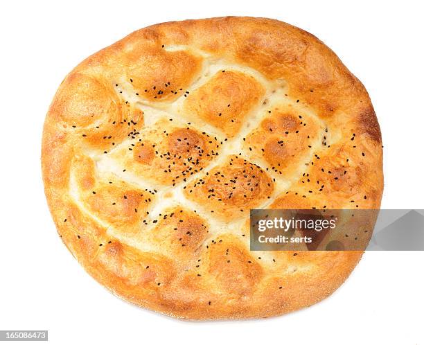 close-up of ramadan pita on white background - turkish bread stock pictures, royalty-free photos & images