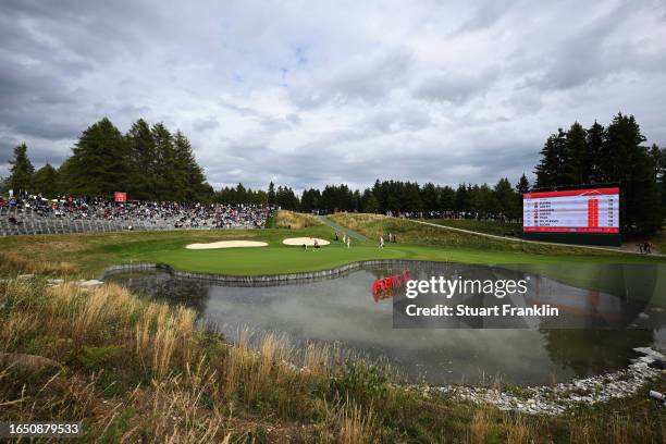 General view of the 13th green during Day One of the Omega European Masters at Crans-sur-Sierre Golf Club on August 31, 2023 in Crans-Montana,...