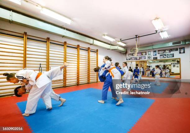 kids having a judo training session - dojo stock pictures, royalty-free photos & images