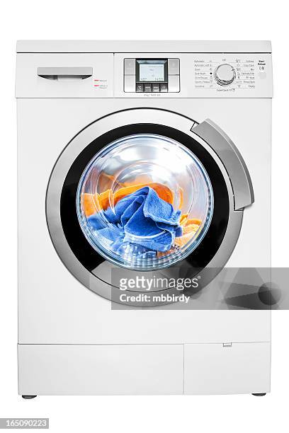 máquina de lavar roupa, isolado no branco, traçado de recorte - máquina de lavar roupa - fotografias e filmes do acervo