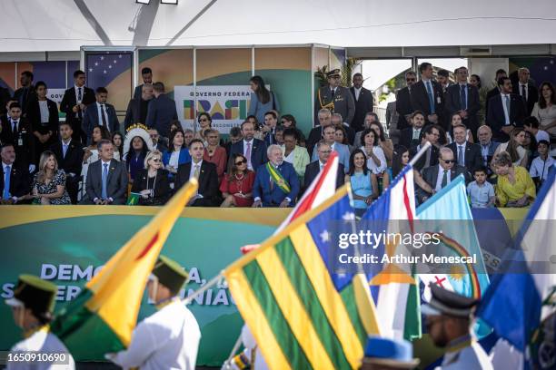 President of Brazil Luiz Inácio Lula da Silva , the First Lady of Brazil Rosangela Janja da Silva and Vice President Geraldo Alckmin attend a...