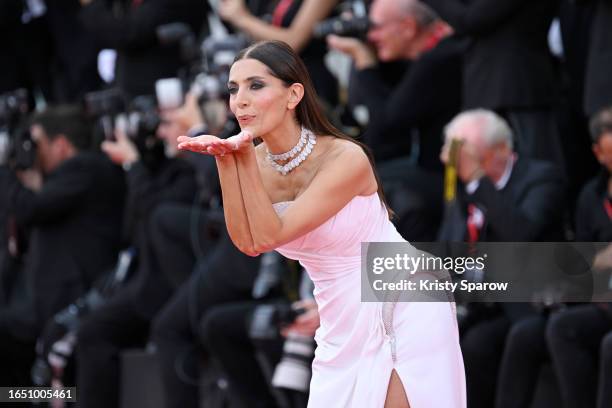 Patroness Caterina Murino attends a red carpet for the movie "Ferrari" at the 80th Venice International Film Festival on August 31, 2023 in Venice,...