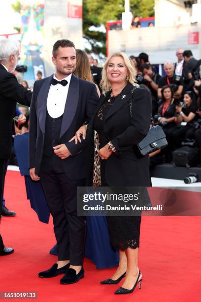 Piero Galassi Ferrari and Antonella Ferrari attend a red carpet for the movie "Ferrari" at the 80th Venice International Film Festival on August 31,...