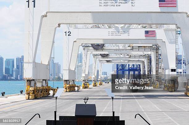 General view during President Obama's visit at Port of Miami on March 29, 2013 in Miami, Florida.