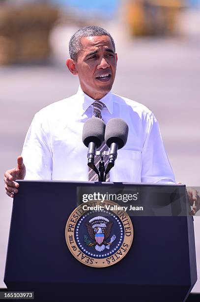 President Barack Obama speaks at Port of Miami on March 29, 2013 in Miami, Florida.