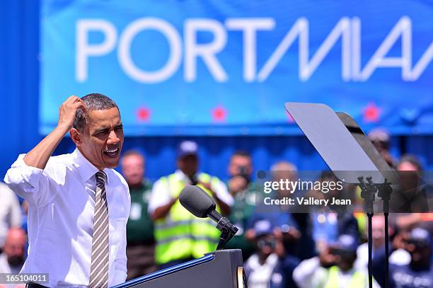 President Barack Obama speaks at Port of Miami on March 29, 2013 in Miami, Florida.