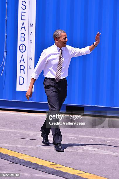 President Barack Obama arrives at Port of Miami on March 29, 2013 in Miami, Florida.