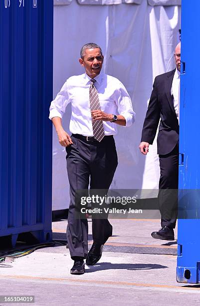 President Barack Obama arrives at Port of Miami on March 29, 2013 in Miami, Florida.