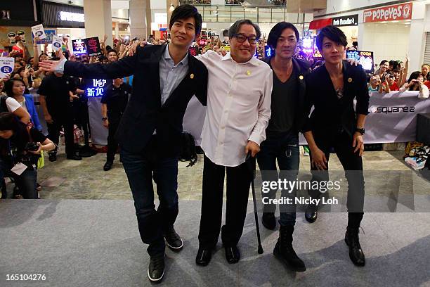 Cast members Vic Chou, director Ronny Yu, Ekin Cheng and Wu Zhun of "Saving General Yang" speaks to fans at a meet and greet event in Square 2 on...