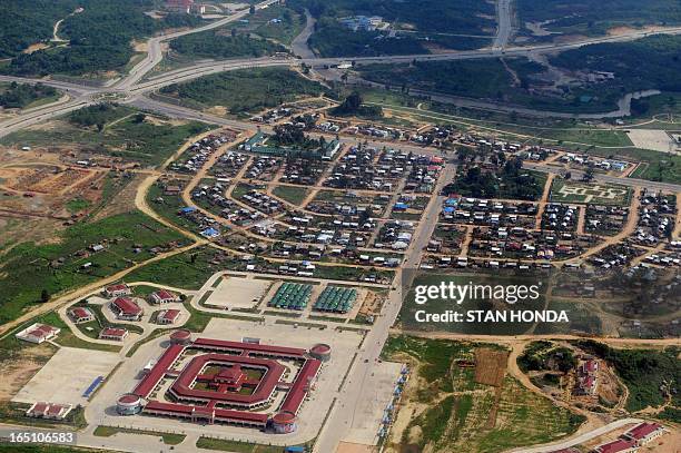 Aerial view on May 23, 2008 of the purposefully-built capital city of Naypyidaw, Myanmar. AFP PHOTO/Stan HONDA