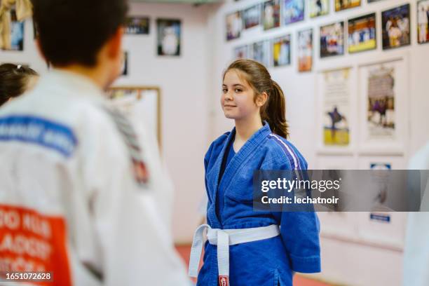 adolescents at the judo training - jujitsu stock pictures, royalty-free photos & images