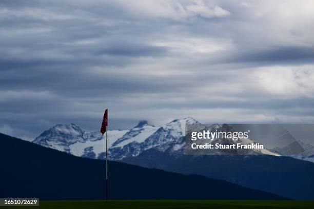 General view of the 7th green during Day One of the Omega European Masters at Crans-sur-Sierre Golf Club on August 31, 2023 in Crans-Montana,...