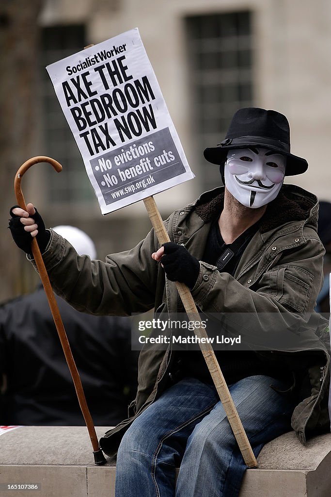 Campaigners Protest Against The Government's Impending 'Bedroom' Tax