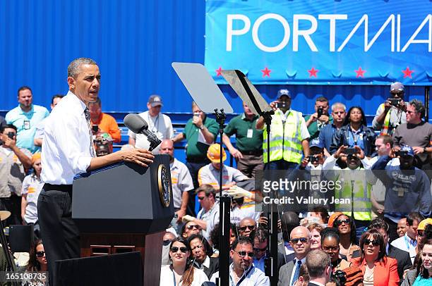 President Barack Obama speaks at Port of Miami on March 29, 2013 in Miami, Florida.