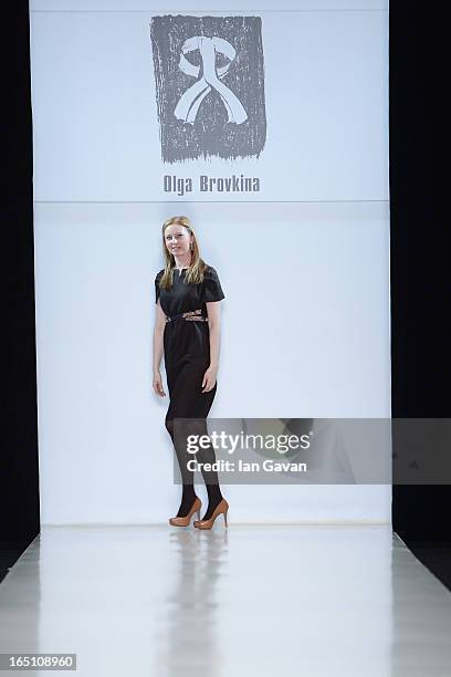 Designer Olga Brovkina on the Olga Brovkina show during Mercedes-Benz Fashion Week Russia Fall/Winter 2013/2014 at Manege on March 30, 2013 in...