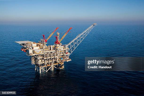 In this handout image provided by Albatross, The Tamar drilling natural gas production platform is seen some 25 kilometers West of the Ashkelon shore...