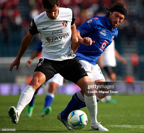 Pablo Barrera of Cruz Azul controls the ball during a match between Cruz Azul and Atlas as part of the Clausura 2013 at Azul Stadium on March 31,...