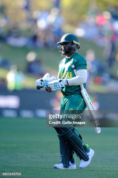 Temba Bavuma of the Proteas looks on during the 1st Betway One Day International match between South Africa and Australia at Mangaung Oval on...