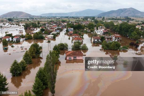 Homes submerged by floodwater in the village of Farkadona following Storm Daniel, in Trikala region, Greece, on Thursday, Sept. 7, 2023. Floods left...