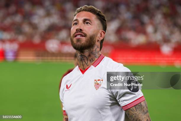 Sergio Ramos is presented as a new player of Sevilla FC at the Ramon Sanchez Pizjuan Stadium on September 6, 2023 in Seville, Spain.