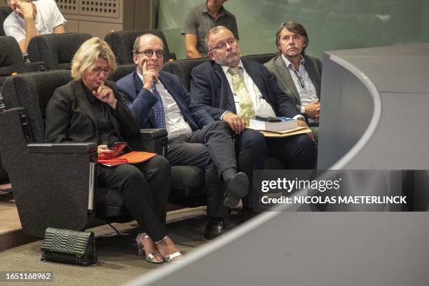 Mayor of Anderlecht Fabrice Cumps and mayor of Sint-Gillis - Saint-Gilles Jean Spinette pictured during the presentation of an action plan concerning...