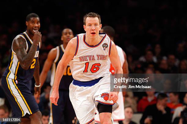 Steve Novak of the New York Knicks in action against the Utah Jazz at Madison Square Garden on March 9, 2013 in New York City. The Knicks defeated...