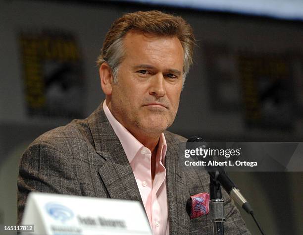 Actor Bruce Campbell promotes "Evil Dead" on the Sony panel at WonderCon Anaheim 2013 - Day 2 at Anaheim Convention Center on March 30, 2013 in...