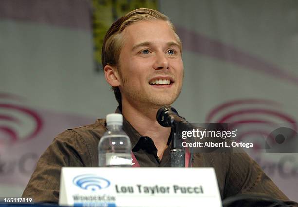 Actor Lou Taylor Pucci promotes "Evil Dead" on the Sony panel at WonderCon Anaheim 2013 - Day 2 at Anaheim Convention Center on March 30, 2013 in...