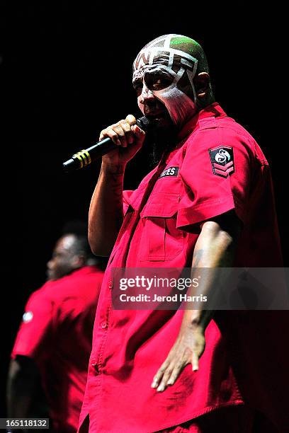 Tech N9ne performs at Paid Dues Independent Hip Hop Festival at San Manuel Amphitheater on March 30, 2013 in San Bernardino, California.