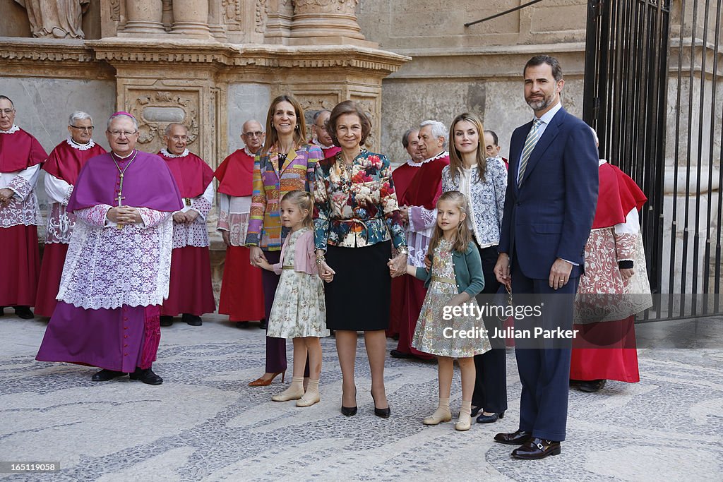 Members Of The Spanish Royal Family Attend The Easter Sunday Church Service