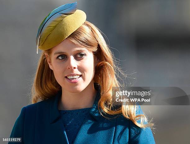 Princess Beatrice arrives for the Easter service at St George's Chapel in the grounds of Windsor Castle on March 31, 2013 in Windsor, England.