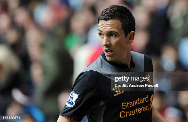 Stewart Downing of Liverpool in action during the Barclays Premier League match between Aston Villa and Liverpool at Villa Park on March 31, 2013 in...