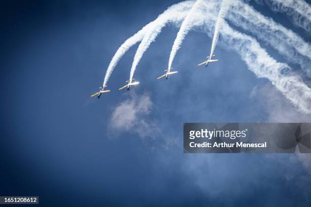 Brazilians Air Force planes from the Esquadrilha da Fumaça perform during a commemorative parade to celebrate Brazil's 201st independence anniversary...