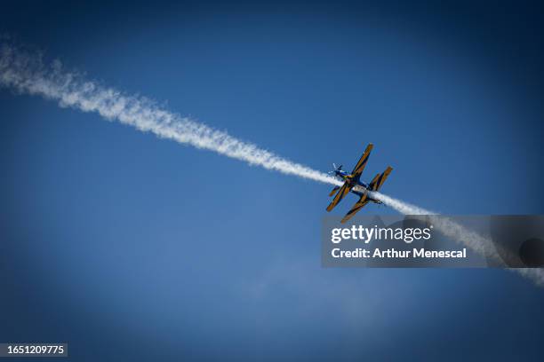 Brazilians Air Force planes from the Esquadrilha da Fumaça perform during a commemorative parade to celebrate Brazil's 201st independence anniversary...