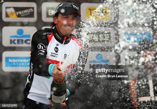 Fabian Cancellara of Switzerland and RadioShack Leopard celebrates winning the 97th Tour of Flanders from Brugge to Oudenaarde on March 31, 2013 in ,...