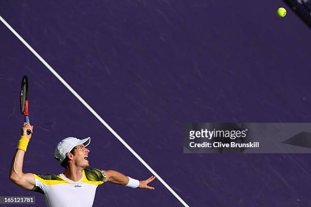 Andy Murray of Great Britain serves against David Ferrer of Spain during their final match at the Sony Open at Crandon Park Tennis Center on March...