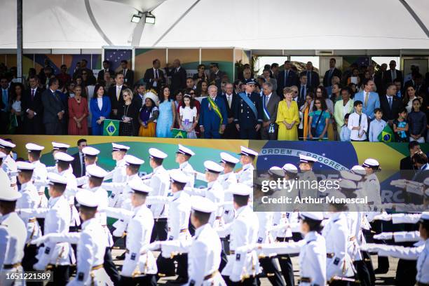 President of Brazil Luiz Inácio Lula da Silva , the First Lady of Brazil Rosangela Janja da Silva and Vice President Geraldo Alckmin attend a...