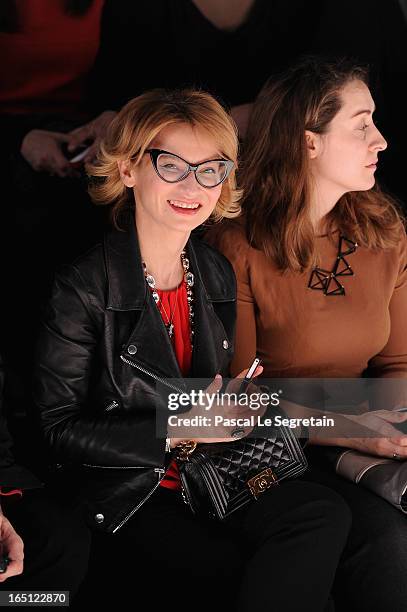 Evelina Khromtchenko attends the Tatyana Parfionova show during Mercedes-Benz Fashion Week Russia Fall/Winter 2013/2014 at Manege on March 31, 2013...