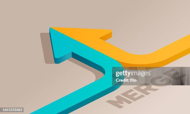 stockillustraties, clipart, cartoons en iconen met merger merging arrows combining connecting acquisition 3d concept - fusies en overnames