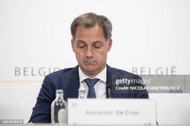 Prime Minister Alexander De Croo pictured during the presentation of an action plan concerning the situation in and around Brussel-Zuid/...