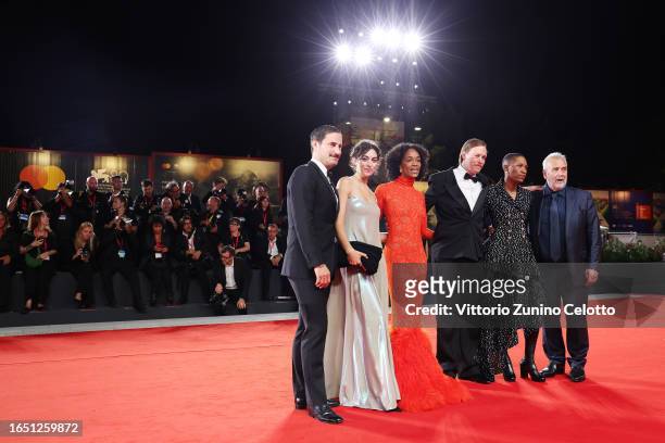 Clemens Schick, Grace Palma, Virginie Silla, Caleb Landry Jones, Jonica T. Gibbs and Luc Besson attend a red carpet for the movie "Dogman" at the...