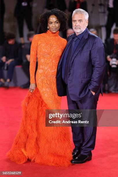 Virginie Silla and Luc Besson attends a red carpet for the movie "Dogman" at the 80th Venice International Film Festival on August 31, 2023 in...