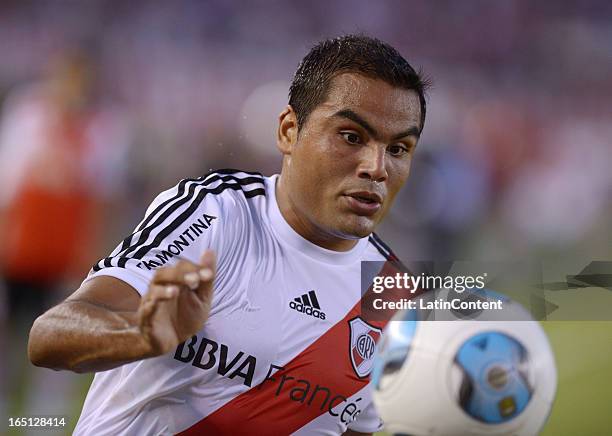 Gabriel Mercado of River Plate during a match between River Plate and Velez as part of AFA Torneo Final at Antonio Vespucio Liberti on March 30, 2013...