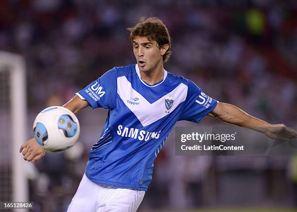 Gino Peruzzi, of Velez Sarsfield during a match between River Plate and Velez as part of AFA Torneo Final at Antonio Vespucio Liberti on March 30,...