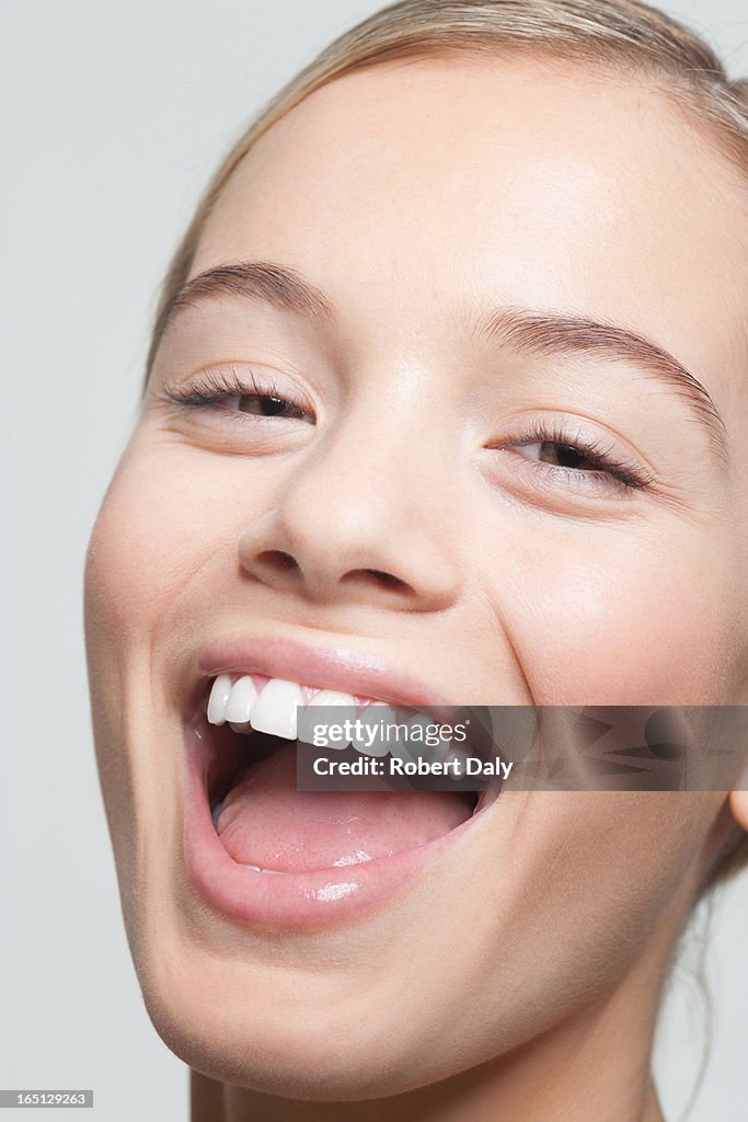 Close up portrait of woman laughing