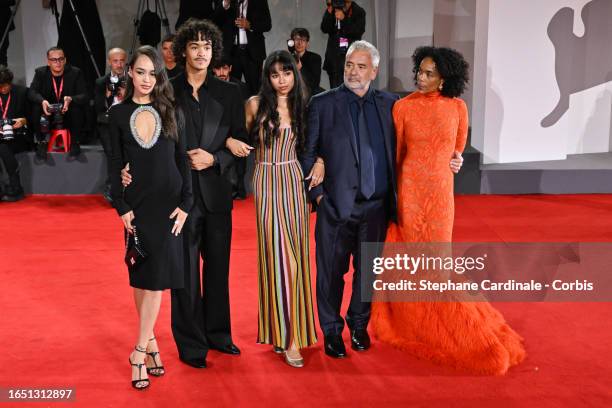 Director Luc Besson with his wife Virginie Silla and their children Sateen Besson, Mao Besson, and Thalia Besson attend a red carpet for the movie...