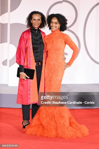 Karine Silla and Virginie Silla attend a red carpet for the movie "Dogman" at the 80th Venice International Film Festival on August 31, 2023 in...