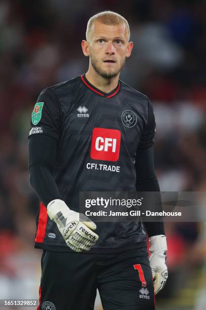 Adam Davies of Sheffield United during the Carabao Cup Second Round match between Sheffield United and Lincoln City at Bramall Lane on August 30,...