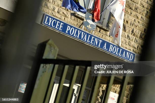 This photograph shows the entrance of the Adrienne Bolland high school in Poissy, Paris' suburb, on September 7 a day after one of its students...